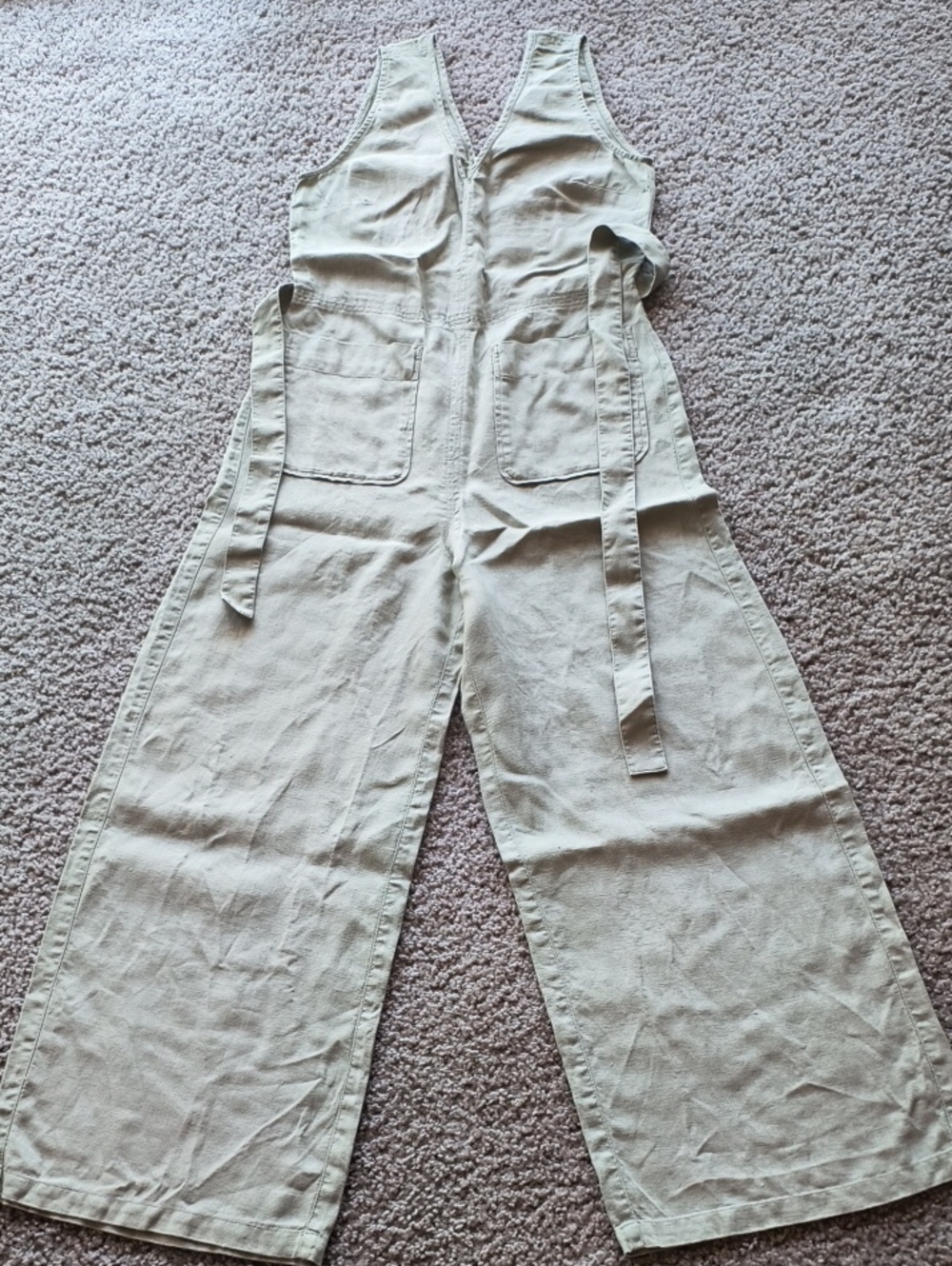 & Other Stories, Sage green 100% linen wide leg jumpsuit, size 0